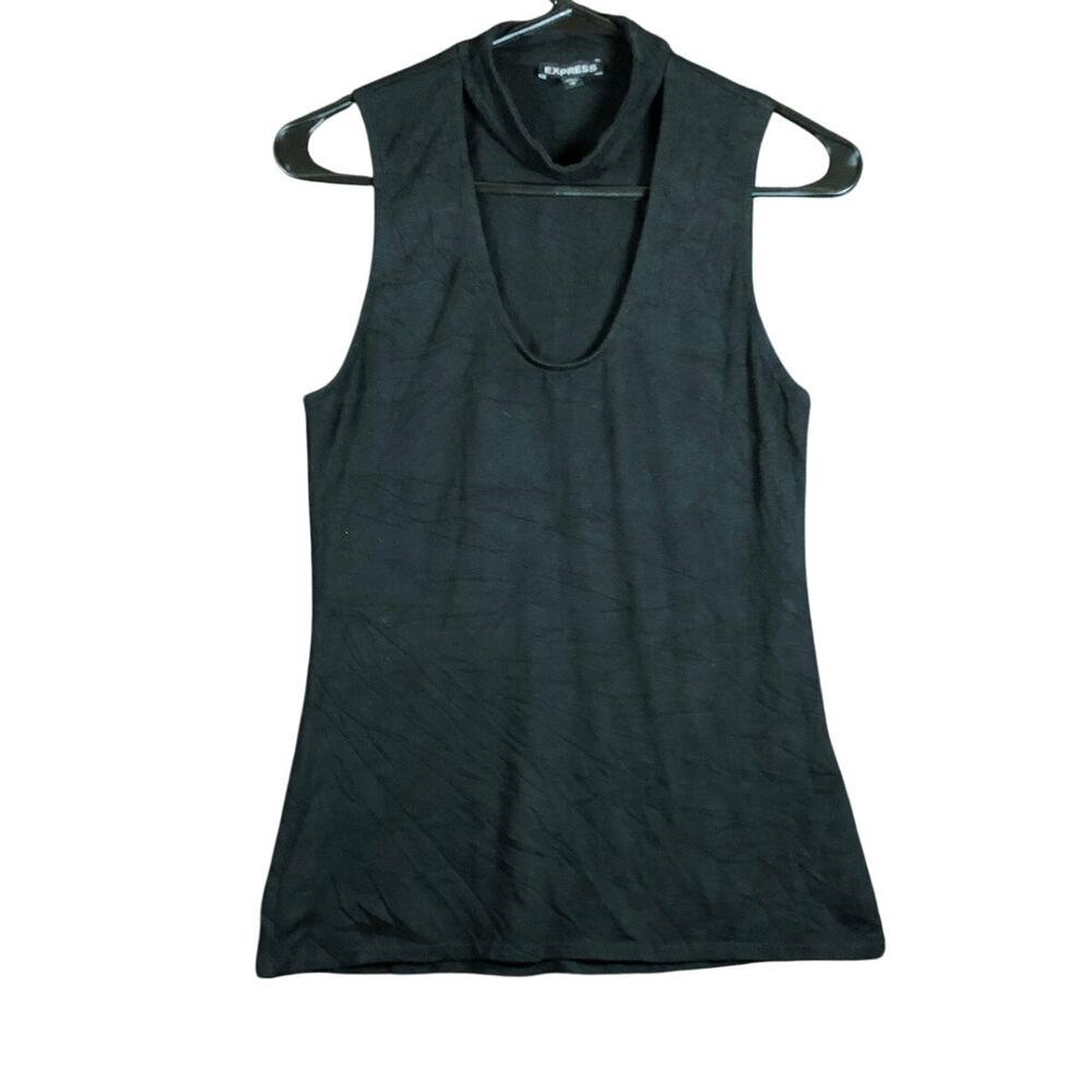 Express Womens Shirt Black Open Key Hole Chest Sleeveless Modal Blend Stretch M